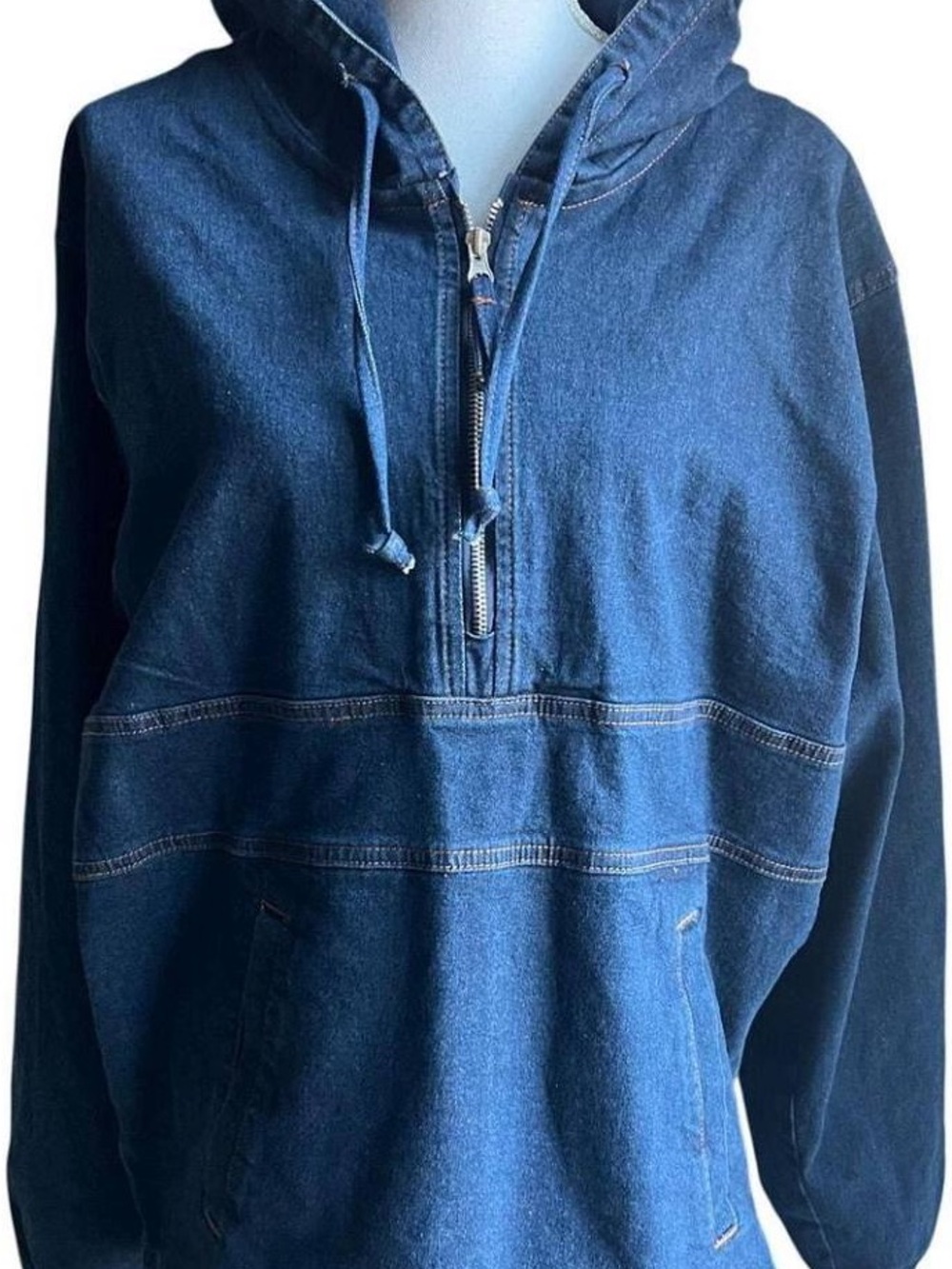 Denim Zip-Up Hoodie Pullover